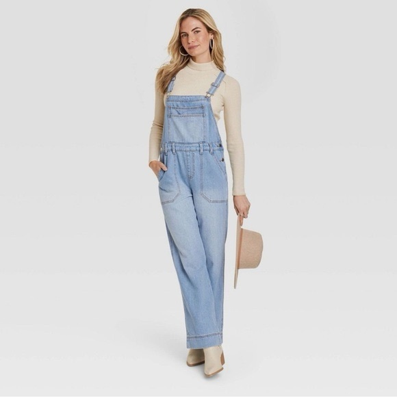 Universal Thread Light Was Wide Leg Overalls Womens 8 - Picture 1 of 8